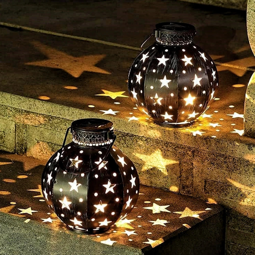 Solar Hanging Lantern with Star Projector – LED Outdoor Garden & Christmas Decor