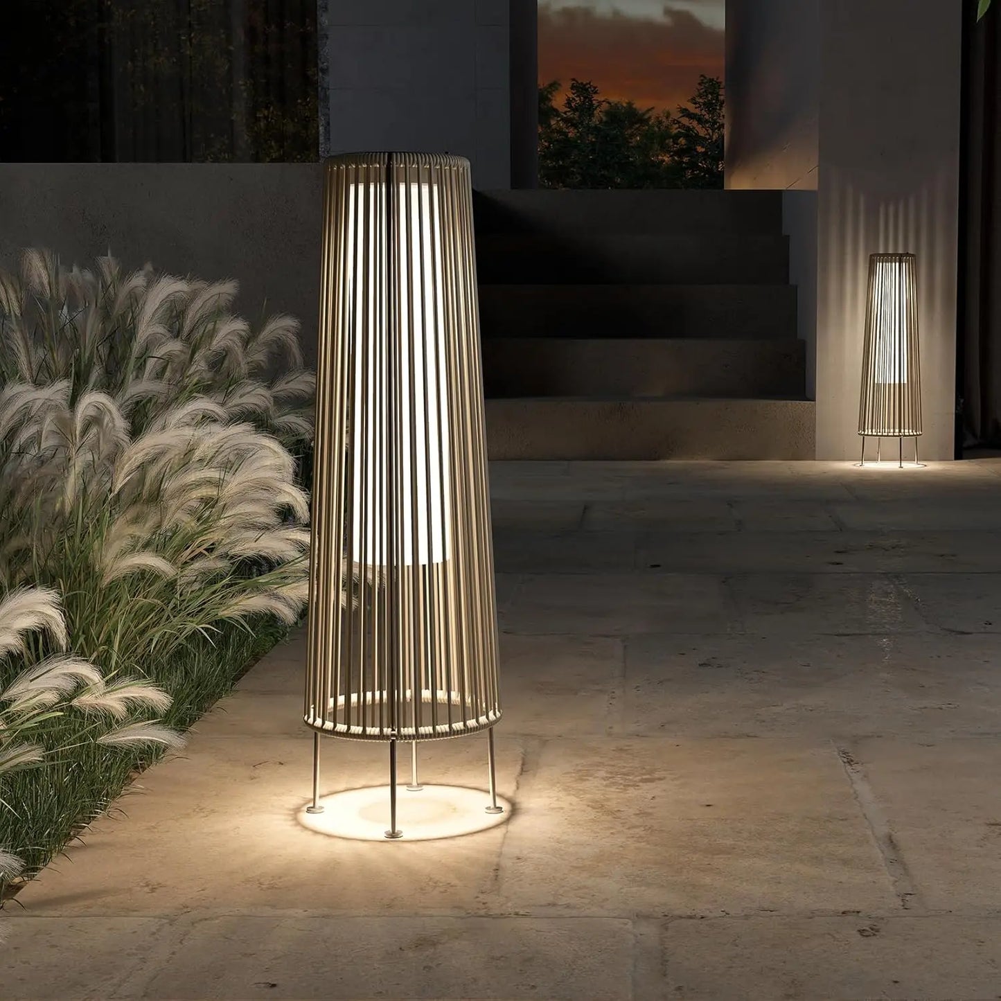 Wicker Solar Floor Lights – 2-Pack Outdoor Waterproof Patio Lamps