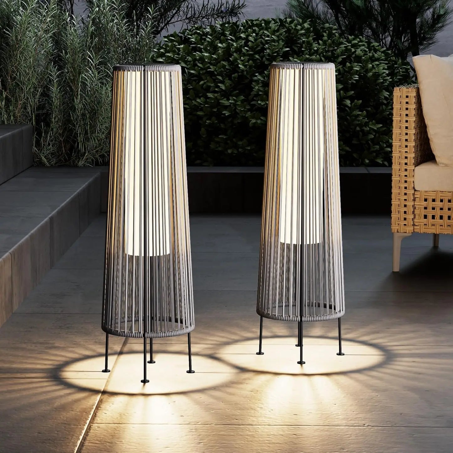 Wicker Solar Floor Lights – 2-Pack Outdoor Waterproof Patio Lamps