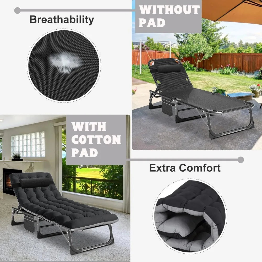 5-Position Folding Chaise Lounge Chair with Pad