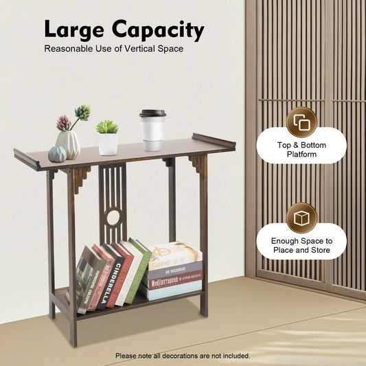 Vintage 2-Layer Bamboo Console Table – Sofa Side & Entryway Table