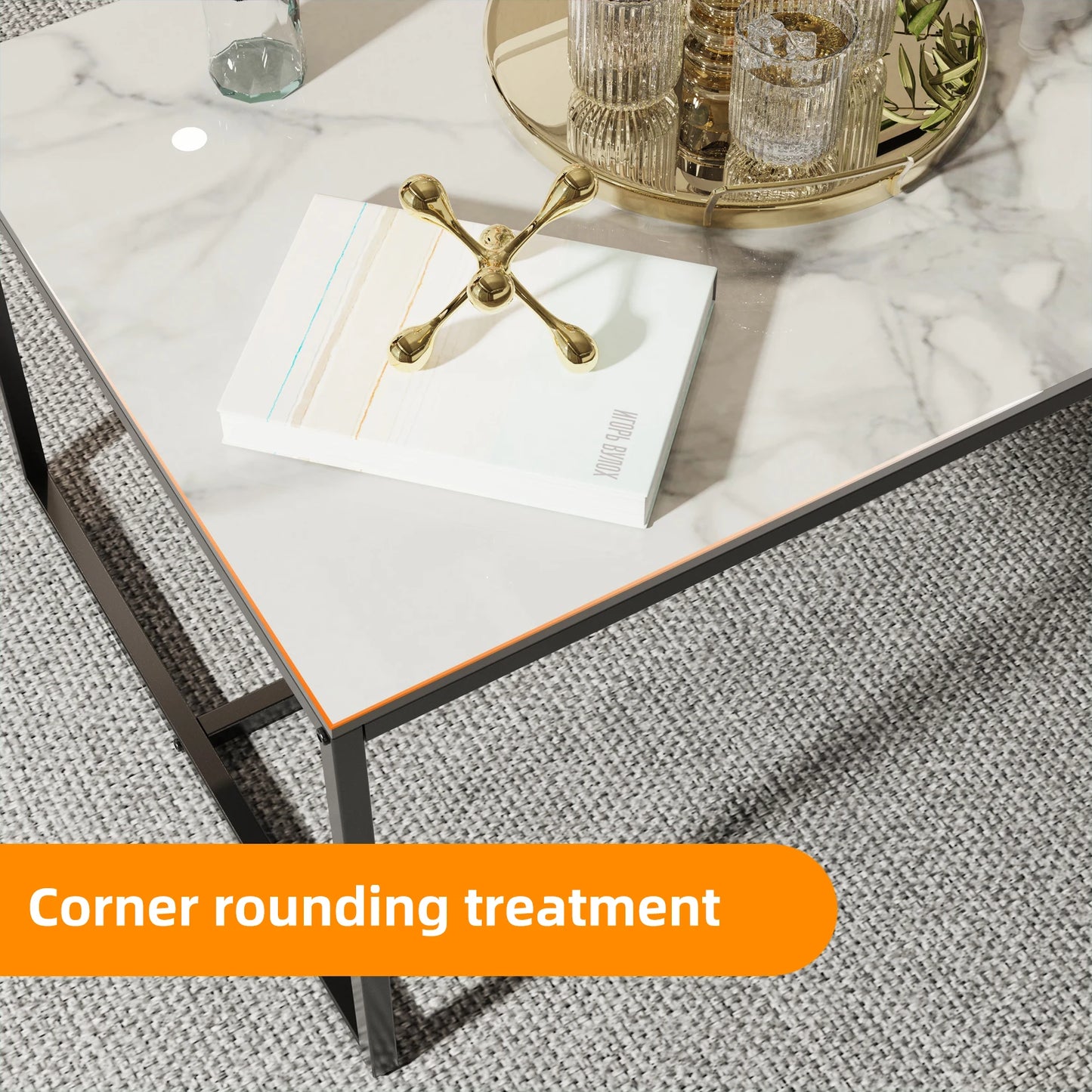 Grey Sintered Stone Coffee Table – Rectangular with Black Metal Frame