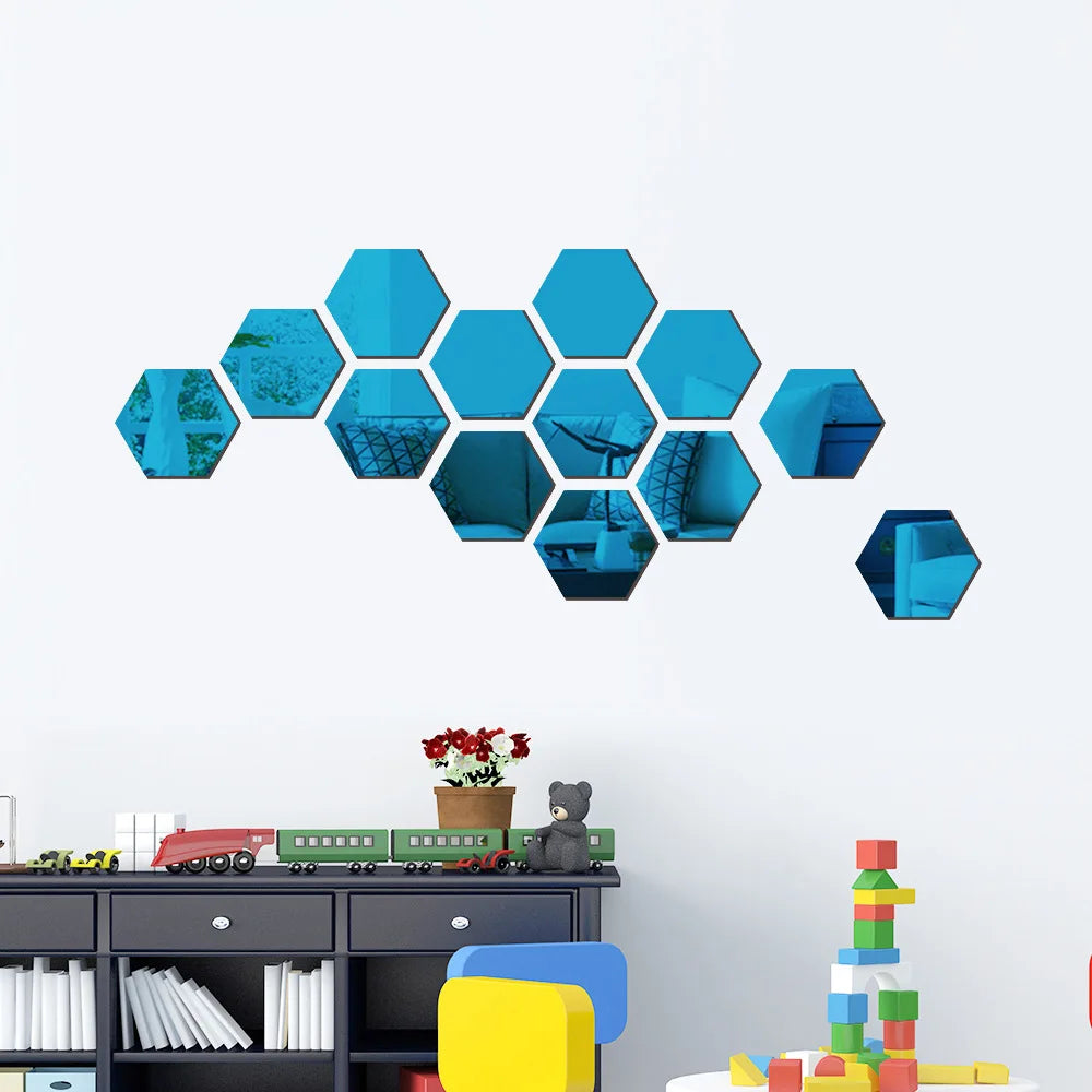 3D Hexagon Mirror Wall Stickers – Rose Gold (6/12pcs Set)
