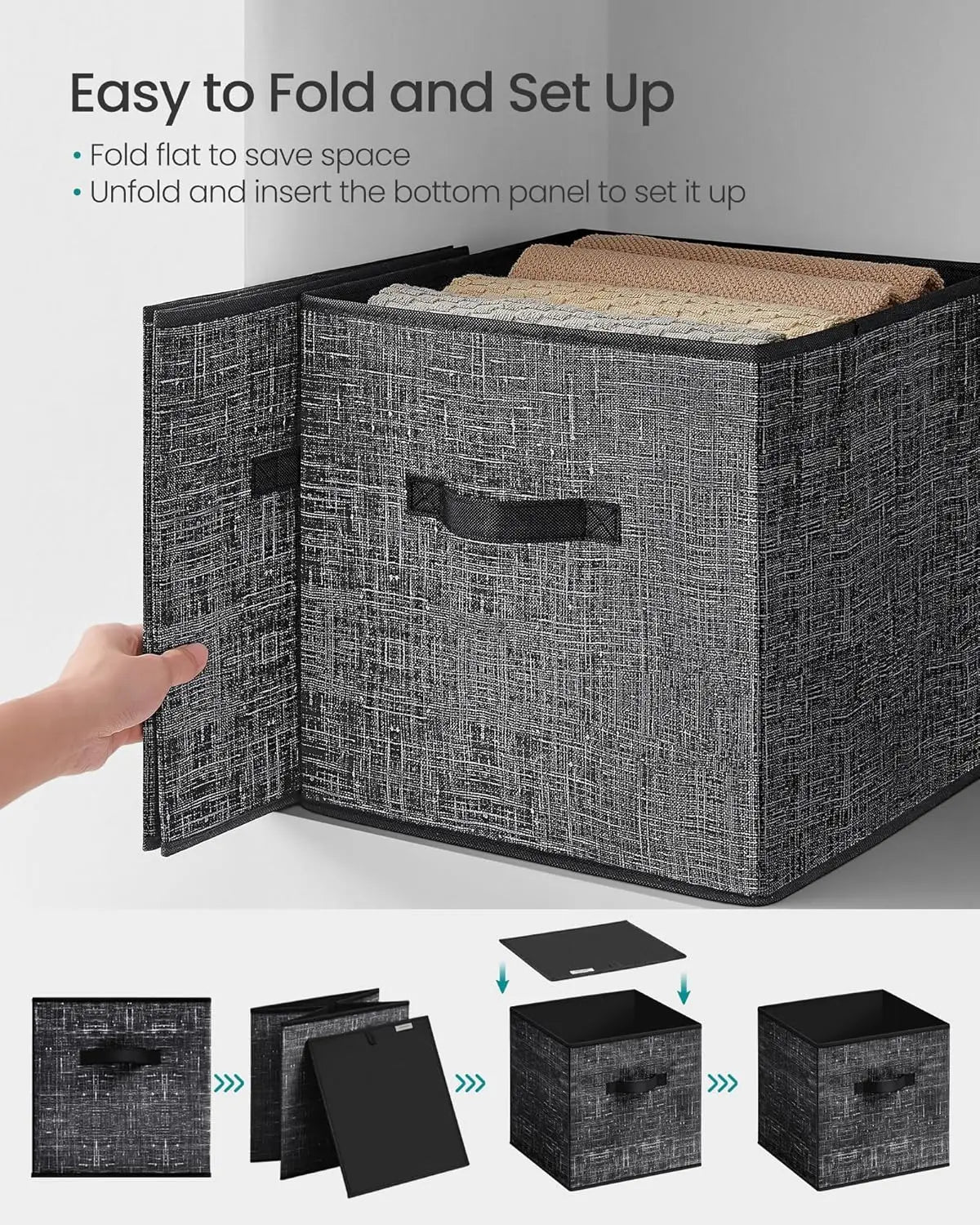 13-Inch Fabric Storage Cubes (Set of 10) – Foldable Closet Organizers with Double Handles