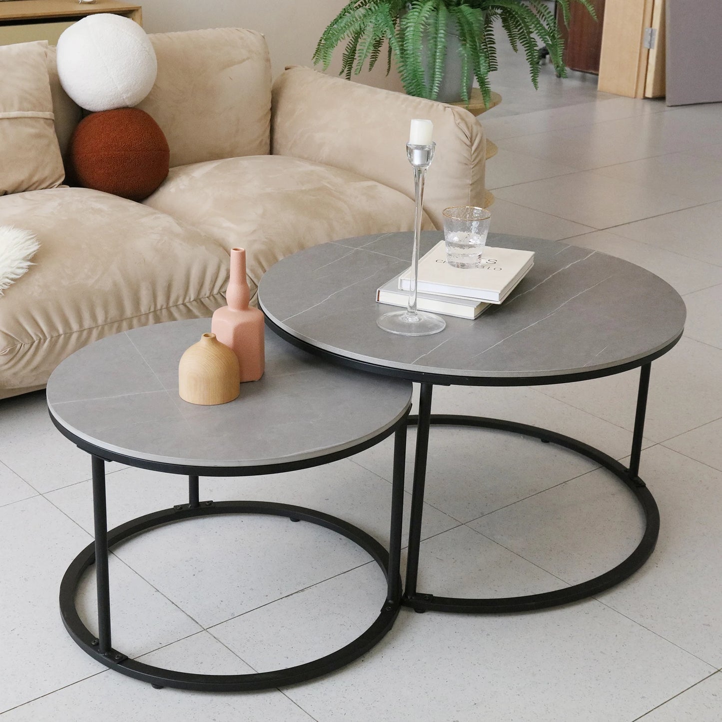 Marbella Nesting Coffee Table Set – Grey Marble Top