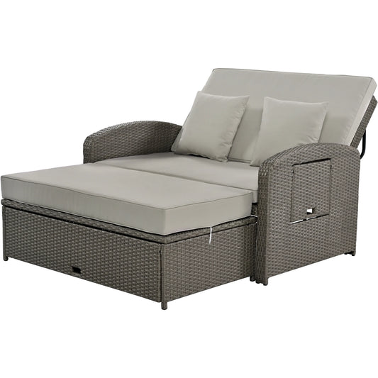 TOPMAX Wicker Rattan Double Chaise Lounge – 2-Person Reclining Daybed with Cushions
