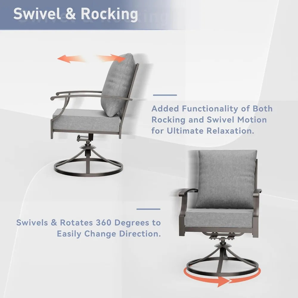 5-Piece Outdoor Patio Furniture Set – Round Fire Pit Table & 4 Swivel Chairs