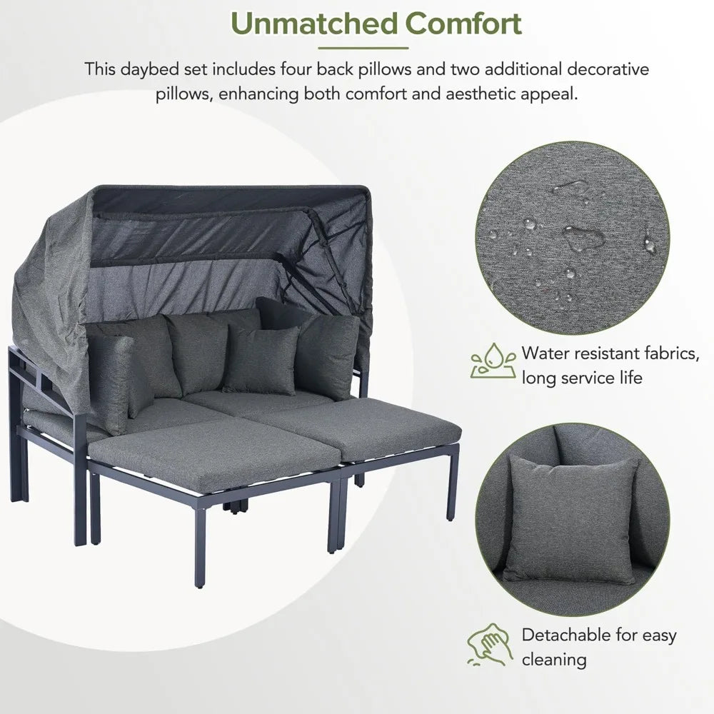 3-Piece Outdoor Patio Daybed with Retractable Canopy