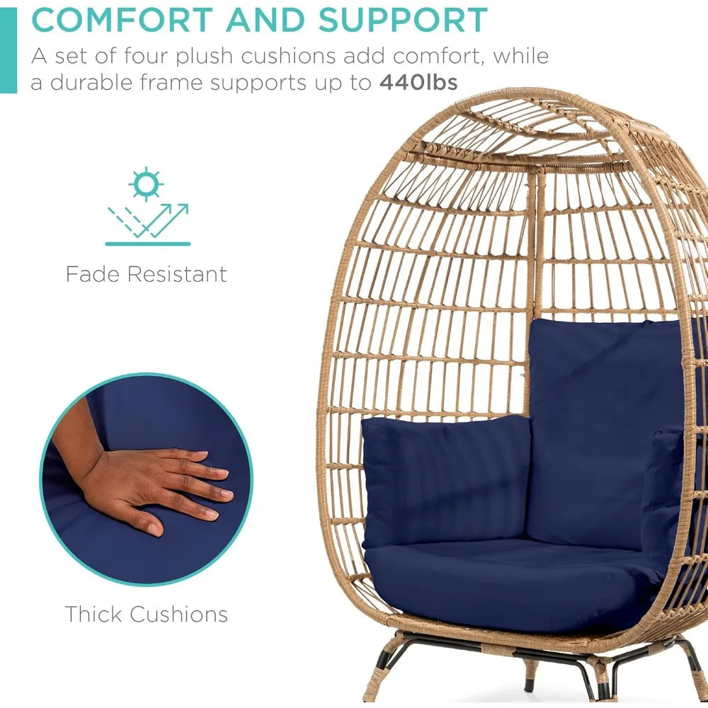 Oversized Wicker Egg Chair with Cushions – Indoor/Outdoor Lounger