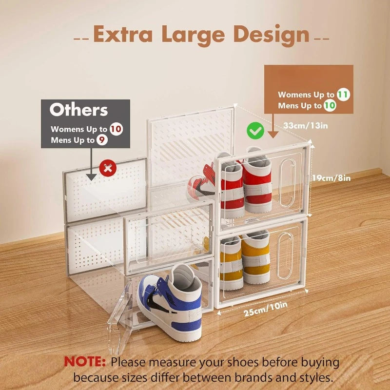 X-Large Shoe Storage Boxes (12 Pack) – Magnetic Door & Four-Way Connection Organizers