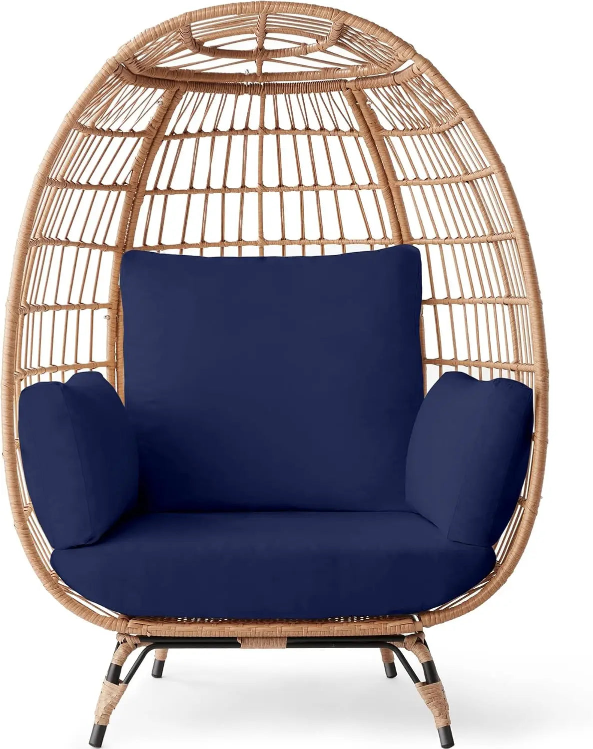 Oversized Wicker Egg Chair with Cushions – Indoor/Outdoor Lounger