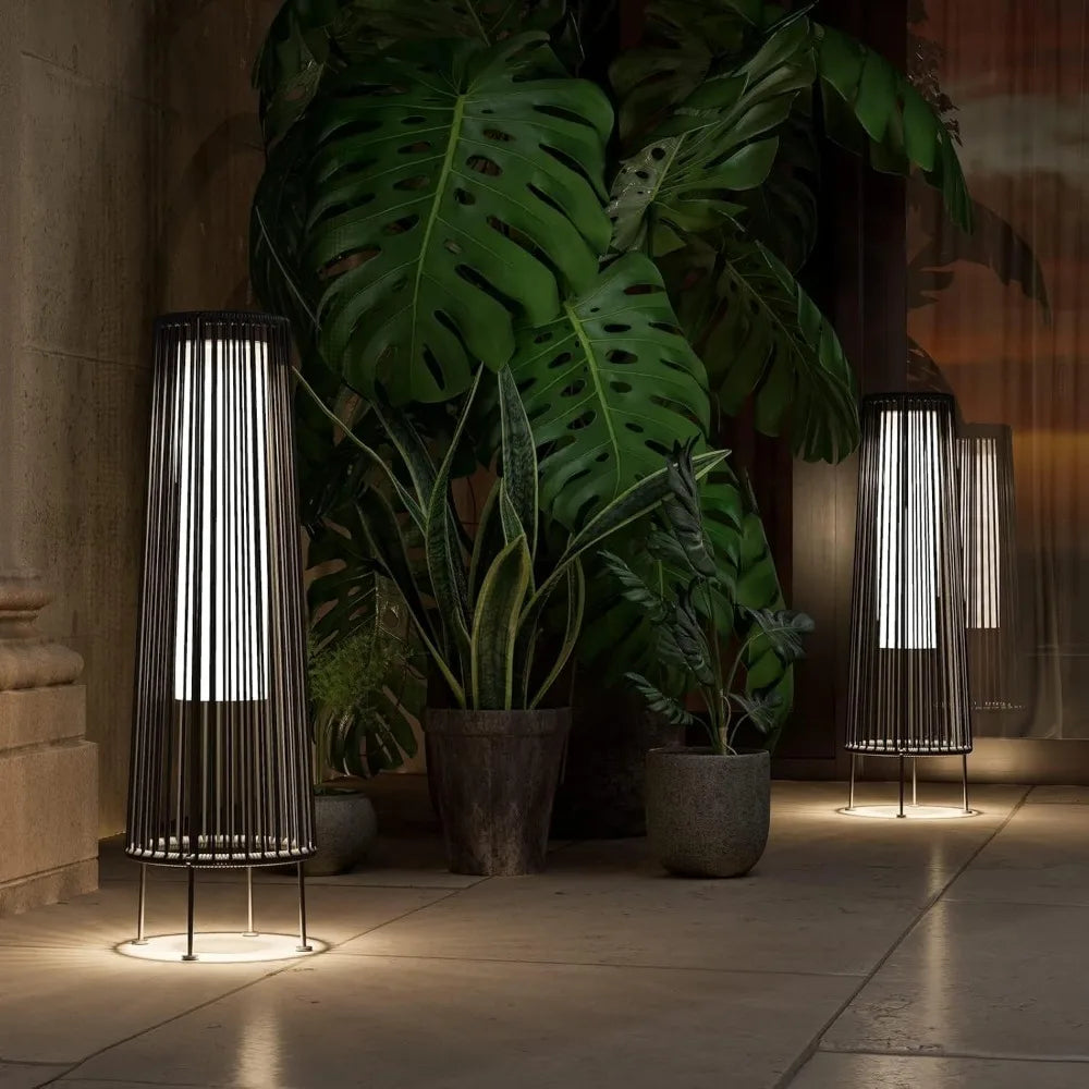 Wicker Solar Floor Lights – 2-Pack Outdoor Waterproof Patio Lamps