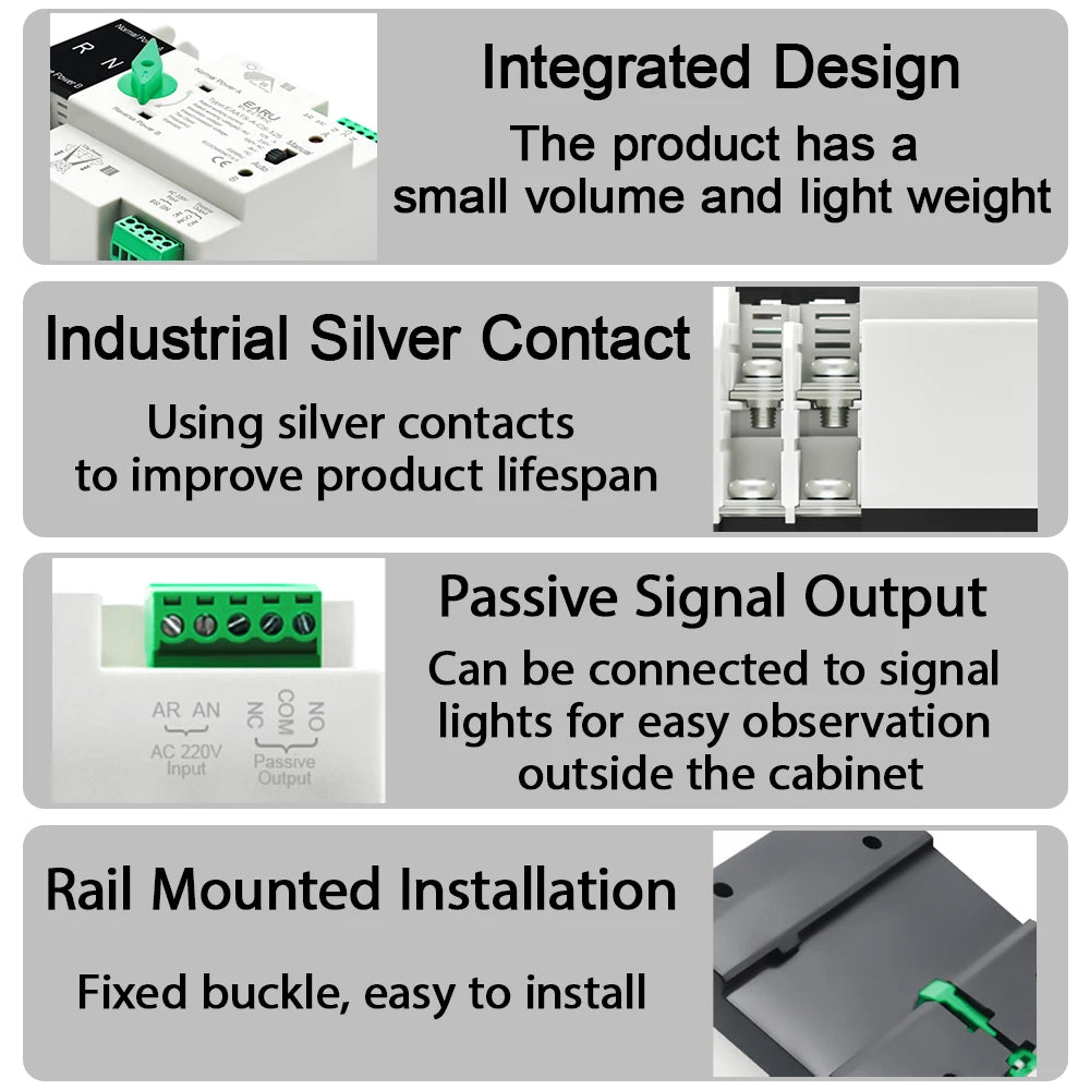Din Rail ATS – Dual Power Automatic Transfer Switch | 2P/4P | 125A | AC 110V/230V for PV & Inverter Systems