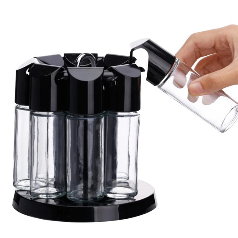 Rotating Spice Rack with ABS Lid Condiment Pots