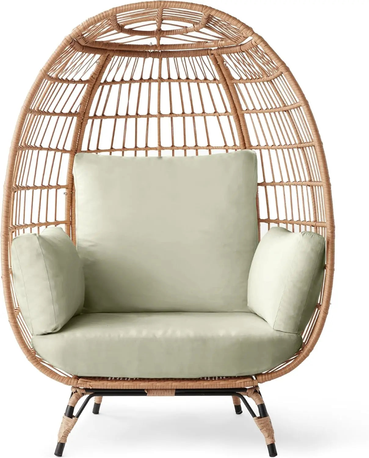 Oversized Wicker Egg Chair with Cushions – Indoor/Outdoor Lounger