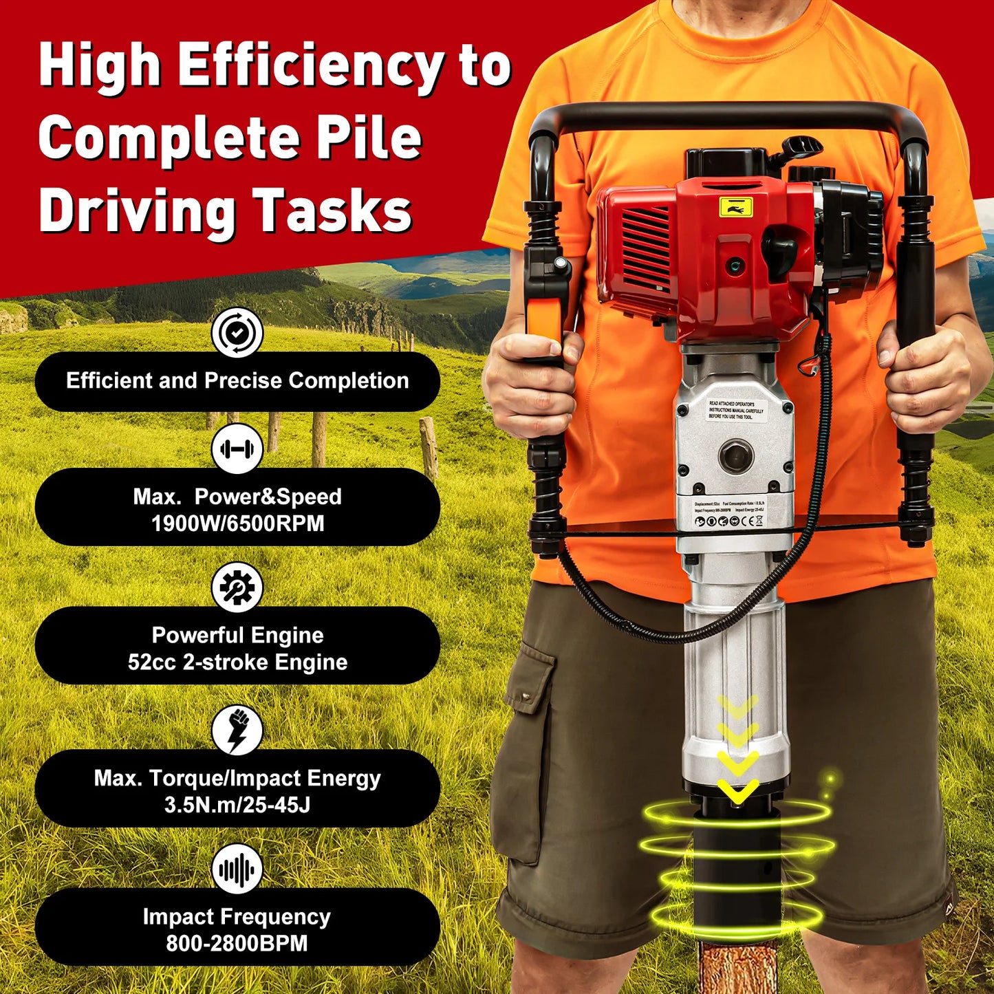 52cc Gasoline Powered Post Driver for Garden Fencing