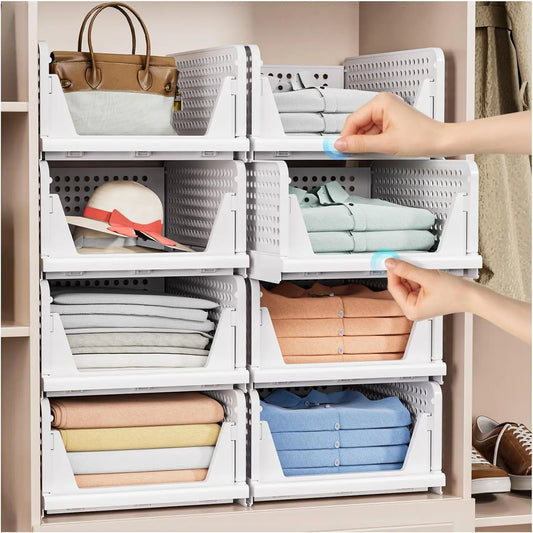 Folding Closet Organizers – Stackable Plastic Storage Baskets & Drawer Shelf