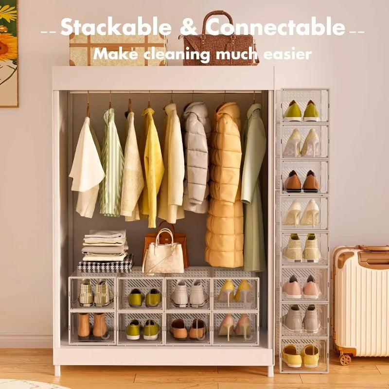 X-Large Shoe Storage Boxes (12 Pack) – Magnetic Door & Four-Way Connection Organizers