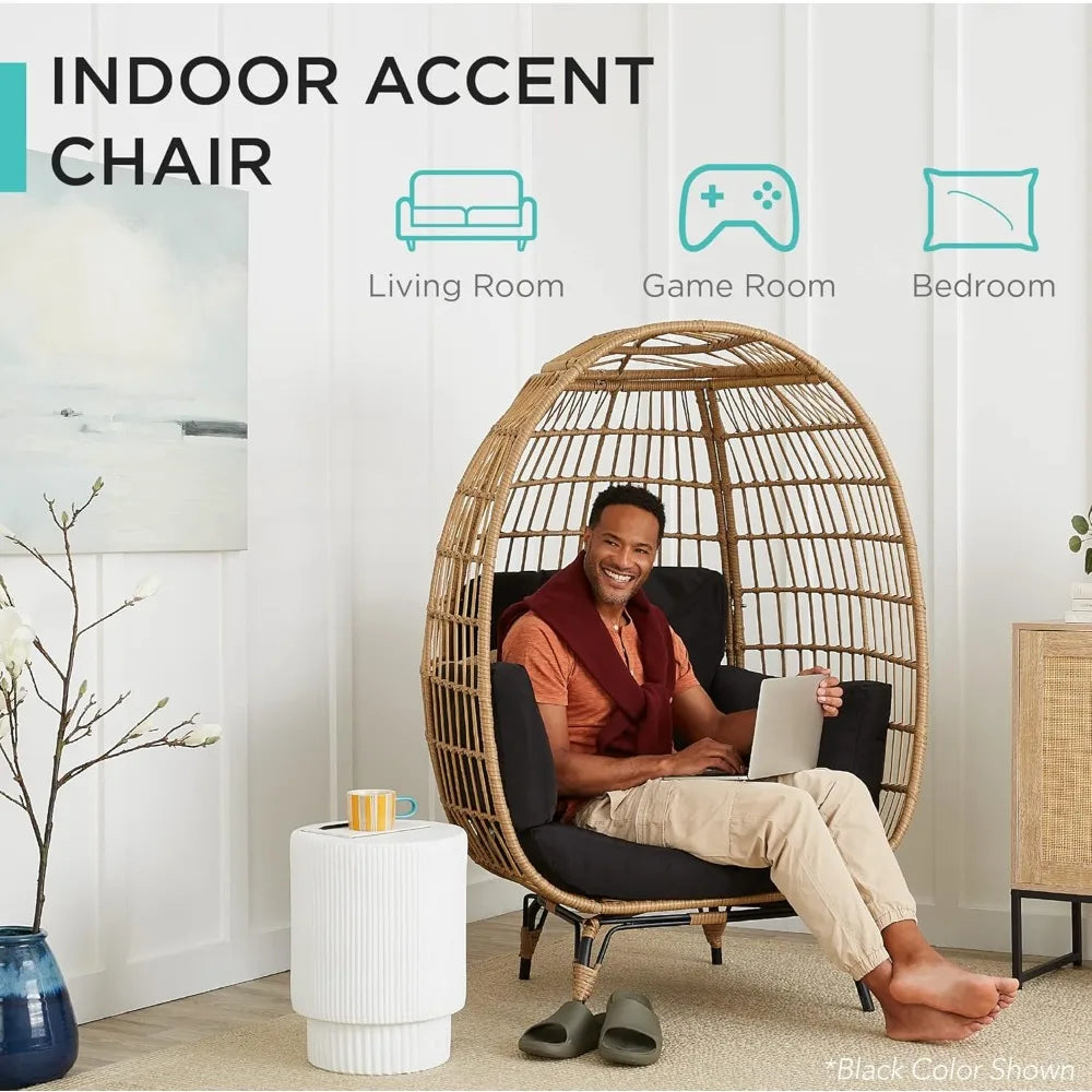 Oversized Wicker Egg Chair with Cushions – Indoor/Outdoor Lounger
