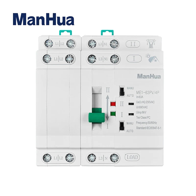 ManHua ME1-63PV 4P Photovoltaic ATS | 63A | 380VAC | Solar DC & AC Power Switch