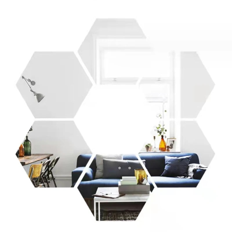 3D Hexagon Mirror Wall Stickers – Rose Gold (6/12pcs Set)