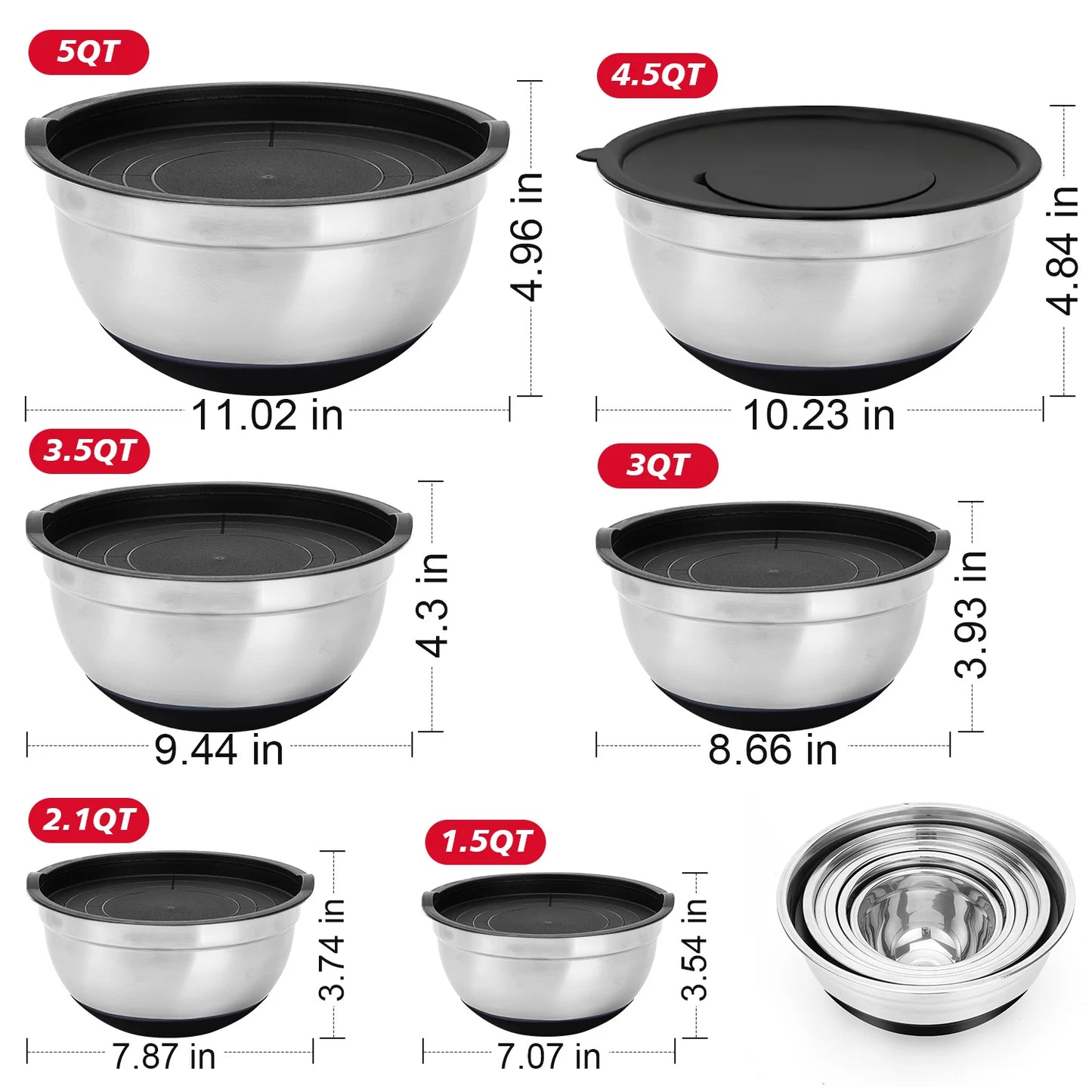 30-Piece Stainless Steel Mixing Bowl Set