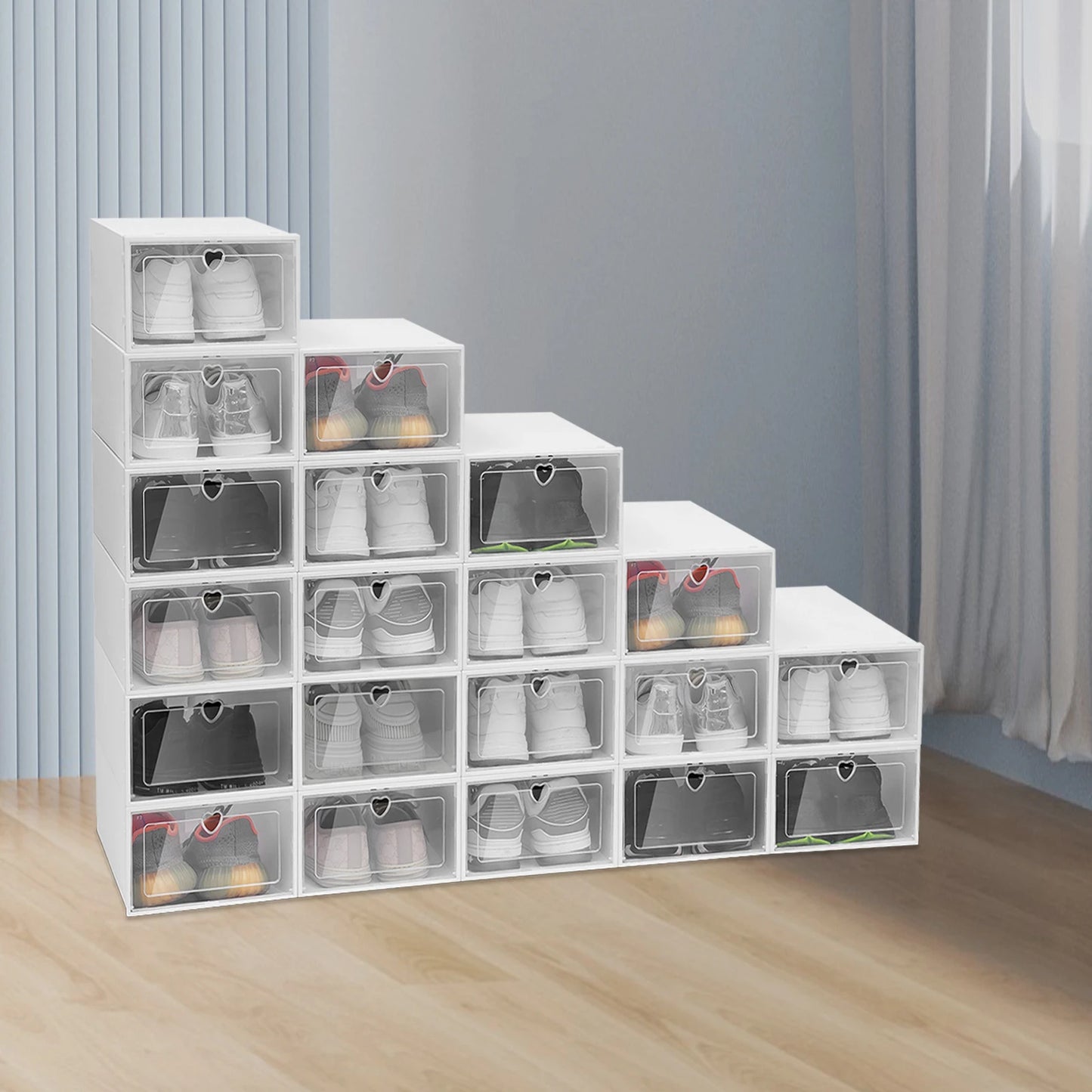 20-Pack Clear Stackable Shoe Storage Boxes with Lids – Space-Saving Sneaker Organizer Bins