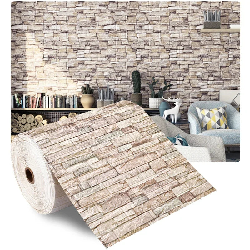 3D Self-Adhesive Foam Brick Wallpaper – Antique Style (70cm x 1/5/10m)