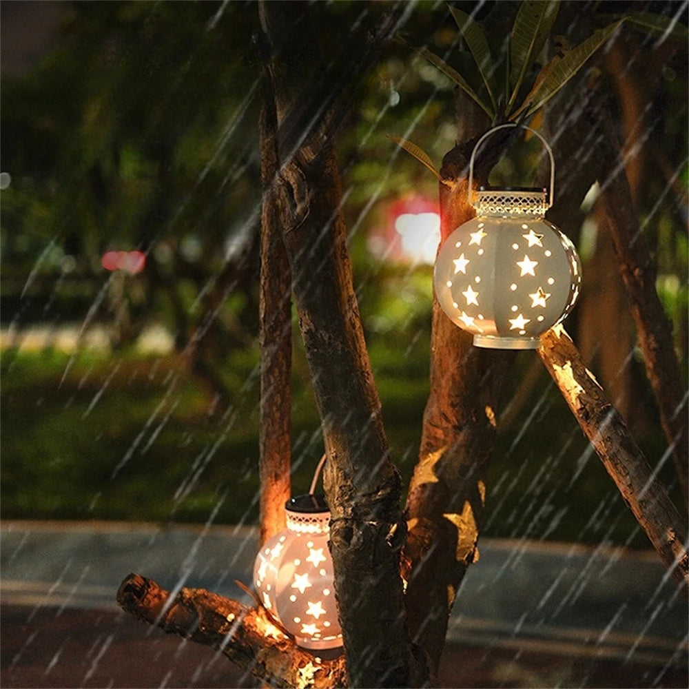 Solar Hanging Lantern with Star Projector – LED Outdoor Garden & Christmas Decor
