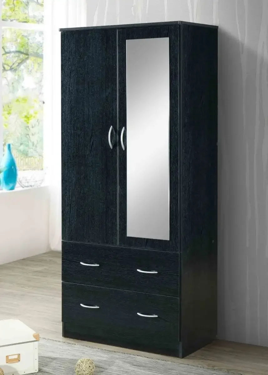 Two-Door Wardrobe with Mirror, Drawers & Hanging Rod – Modern Bedroom Furniture