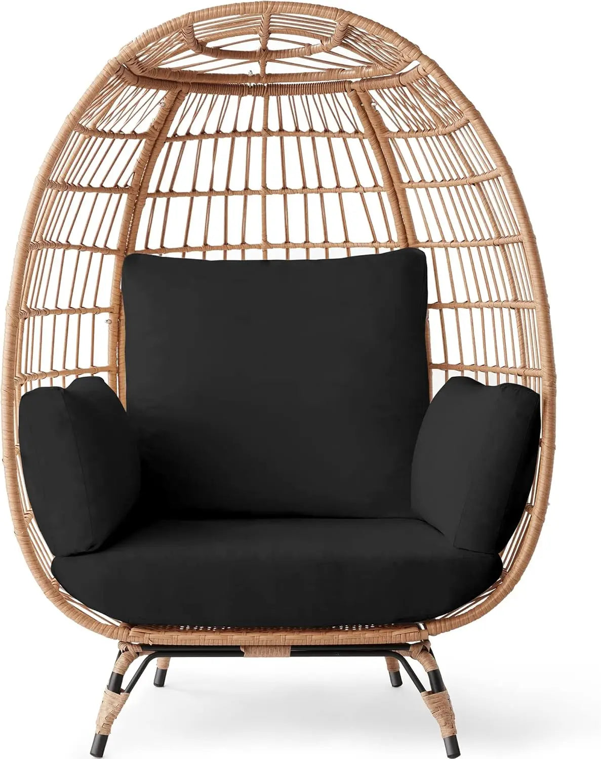Oversized Wicker Egg Chair with Cushions – Indoor/Outdoor Lounger
