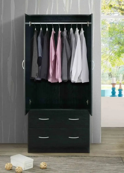 Two-Door Wardrobe with Mirror, Drawers & Hanging Rod – Modern Bedroom Furniture