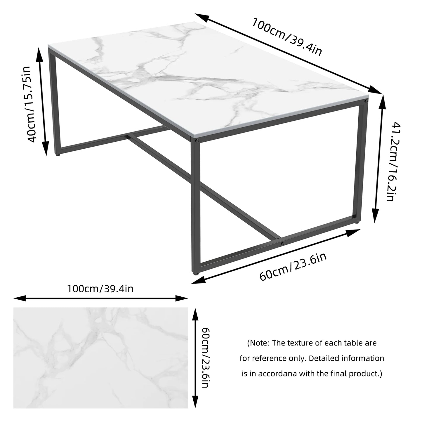 Grey Sintered Stone Coffee Table – Rectangular with Black Metal Frame