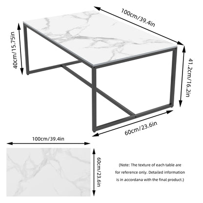 Grey Sintered Stone Coffee Table – Rectangular with Black Metal Frame