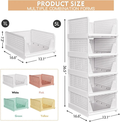 Folding Closet Organizers – Stackable Plastic Storage Baskets & Drawer Shelf