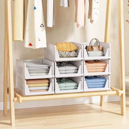 Folding Closet Organizers – Stackable Plastic Storage Baskets & Drawer Shelf