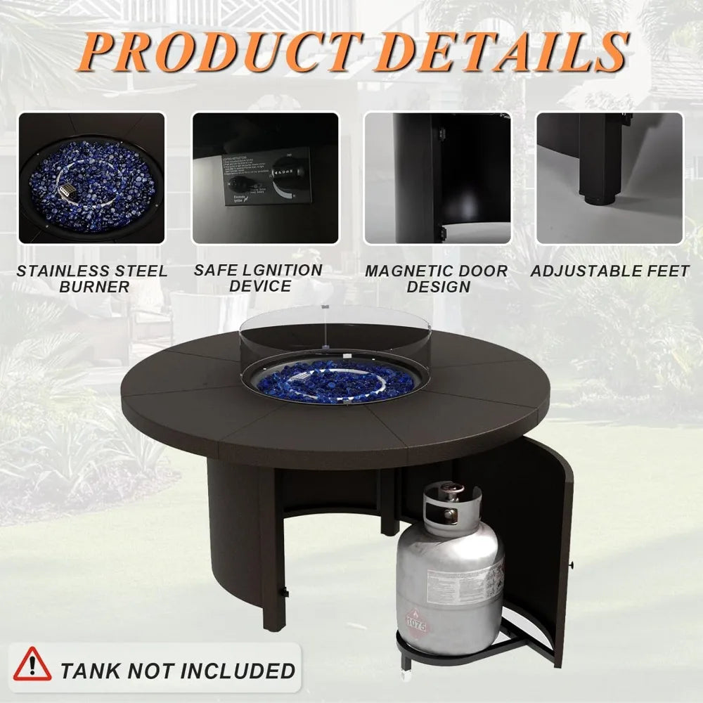 5-Piece Outdoor Patio Furniture Set – Round Fire Pit Table & 4 Swivel Chairs