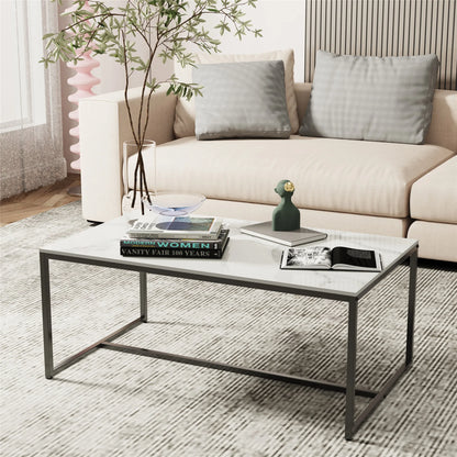 Grey Sintered Stone Coffee Table – Rectangular with Black Metal Frame