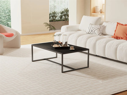 Grey Sintered Stone Coffee Table – Rectangular with Black Metal Frame