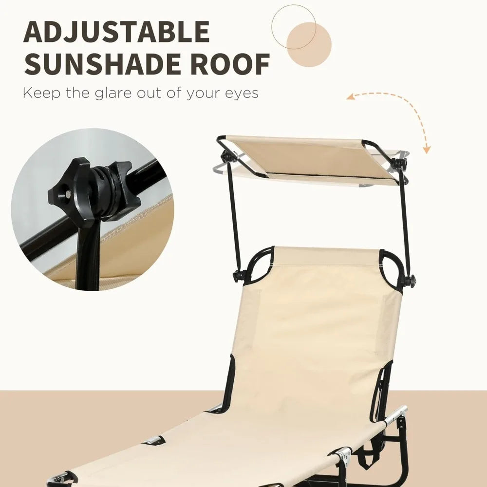 Set of 2 Folding Chaise Lounge Chairs with Canopy