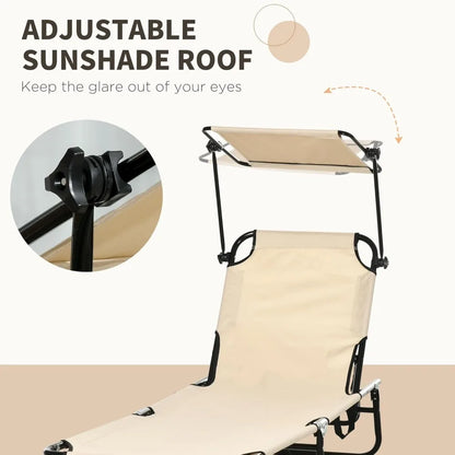 Set of 2 Folding Chaise Lounge Chairs with Canopy