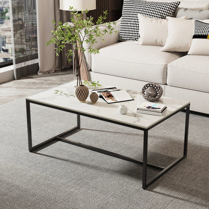 Grey Sintered Stone Coffee Table – Rectangular with Black Metal Frame