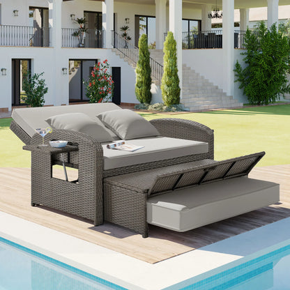 TOPMAX Wicker Rattan Double Chaise Lounge – 2-Person Reclining Daybed with Cushions