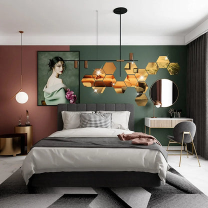 3D Hexagon Mirror Wall Stickers – Rose Gold (6/12pcs Set)