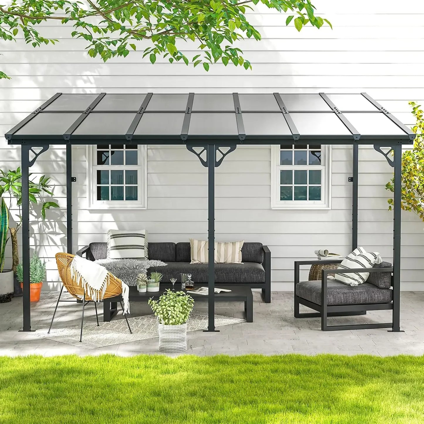 Wall-Mounted Gazebo Pergola with Sloped Roof
