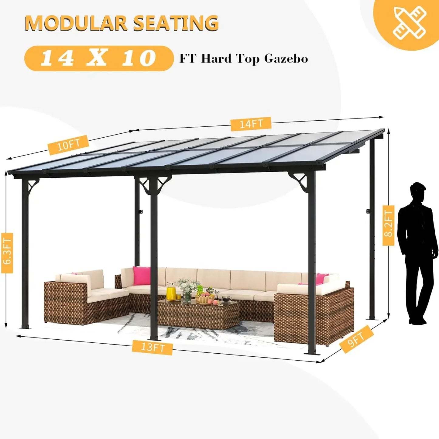 Wall-Mounted Gazebo Pergola with Sloped Roof