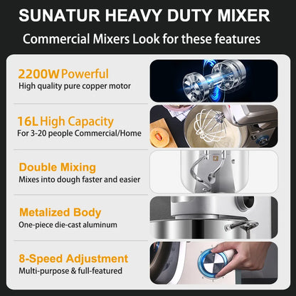 SUNATUR 16L Commercial Stand Mixer