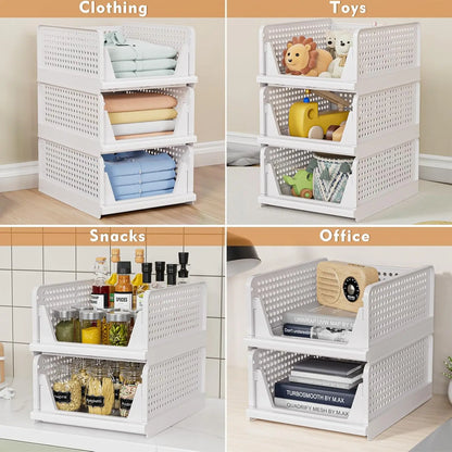 Folding Closet Organizers – Stackable Plastic Storage Baskets & Drawer Shelf