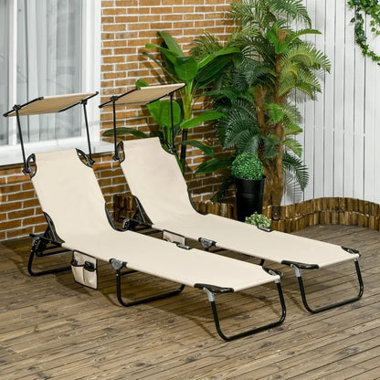 Set of 2 Folding Chaise Lounge Chairs with Canopy