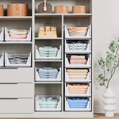 Folding Closet Organizers – Stackable Plastic Storage Baskets & Drawer Shelf